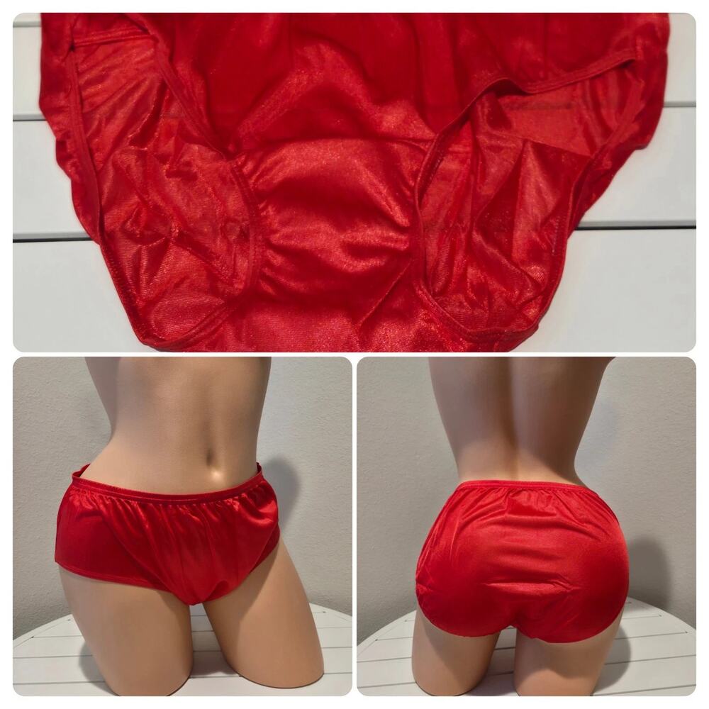 Shadowline 11032 Bikini Panty Shiny Nylon Full Cut Silky Red
